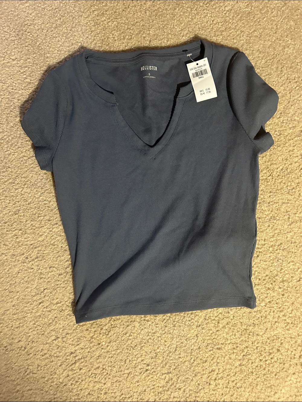 Hollister Slate Blue Ribbed V-Notch Short Sleeve Tee